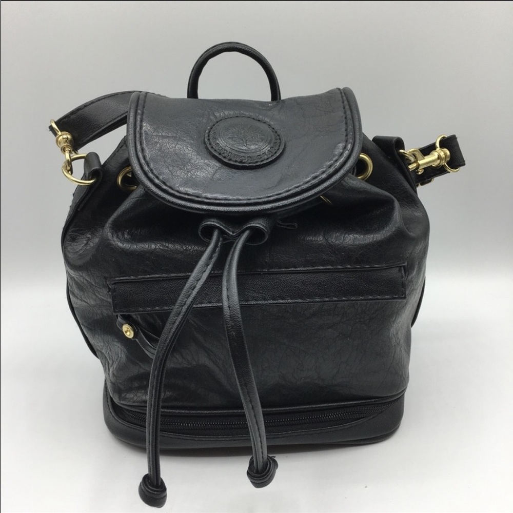Black Faux Leather Mini Backpack